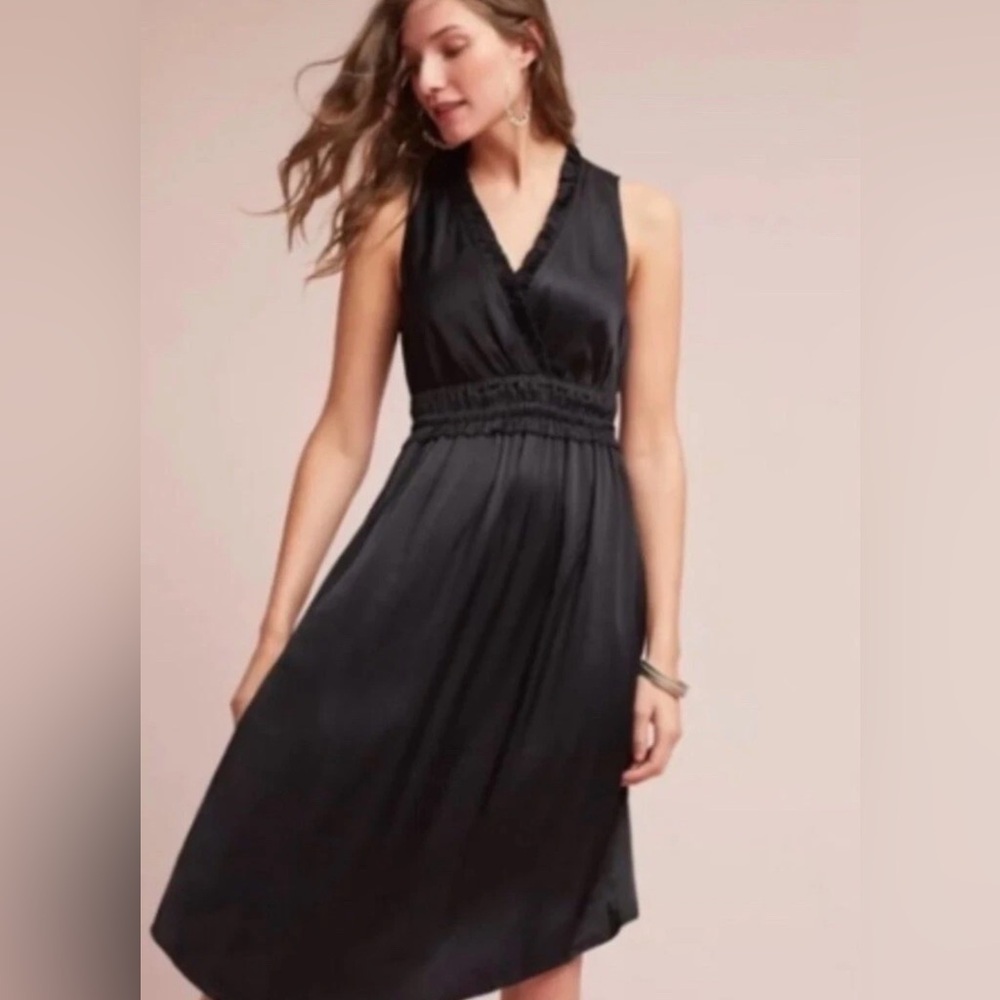 Anthropologie Maeve "La Habana" Black Ruffled V-Neck Dress Size Small​